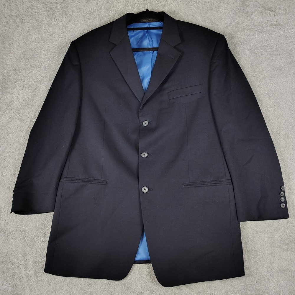 Calvin Klein 42R Navy‎ 100% Wool 3 Button Mens Blazer Sport Coat Jacket